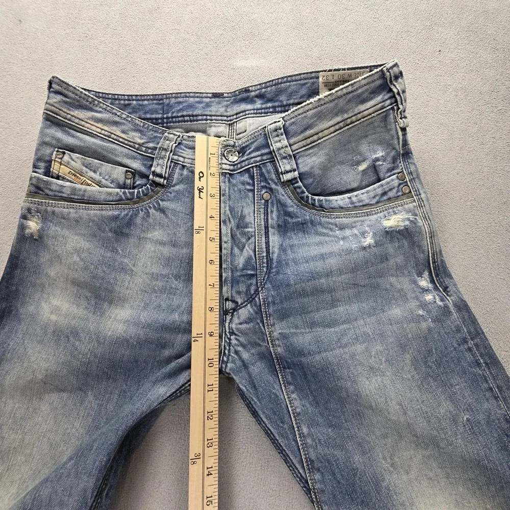 Diesel Jeans Mens 30x32 Blue Timmen Regular Straight Distressed Button Fly 0884C